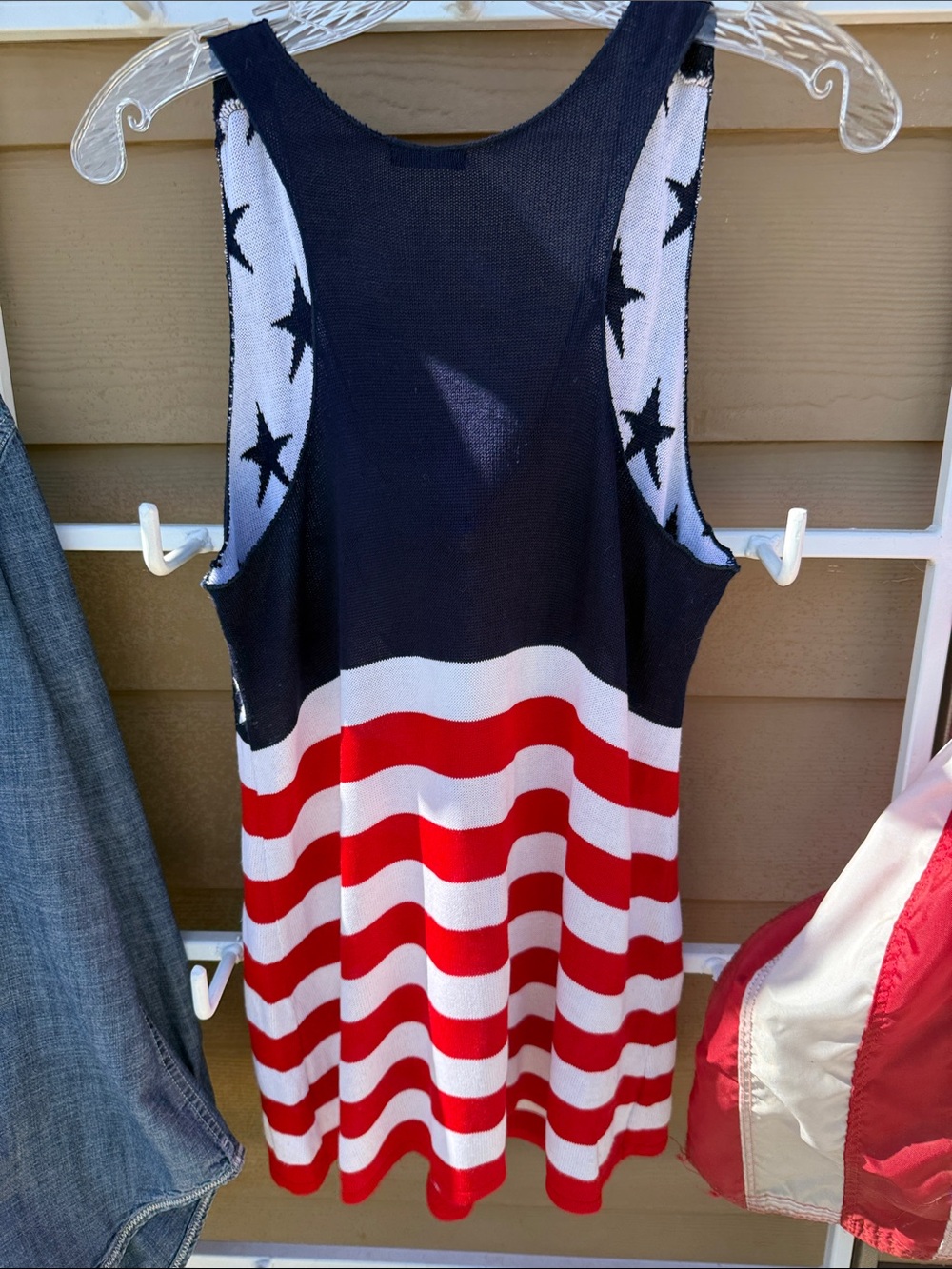 SEXY GENIT Knit Racerback Aline Vneck Navy Patriotic Star Tank dress - Picture 5 of 10